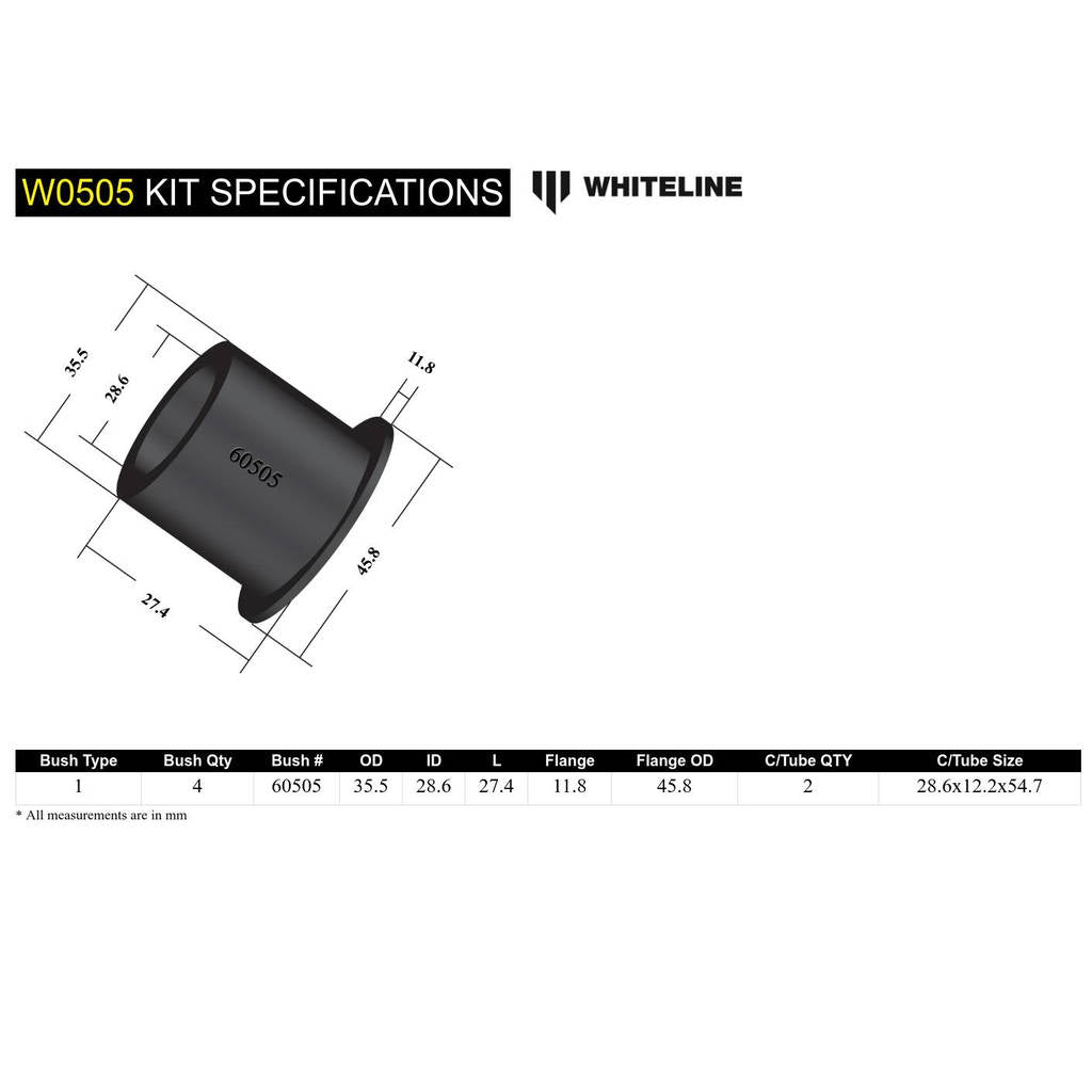 WHITELINE W0505 Rear Shock Absorber - Lower Bushing Kit for Subaru Impreza GE, GJ incl WRX, Liberty, XV Photo-4 