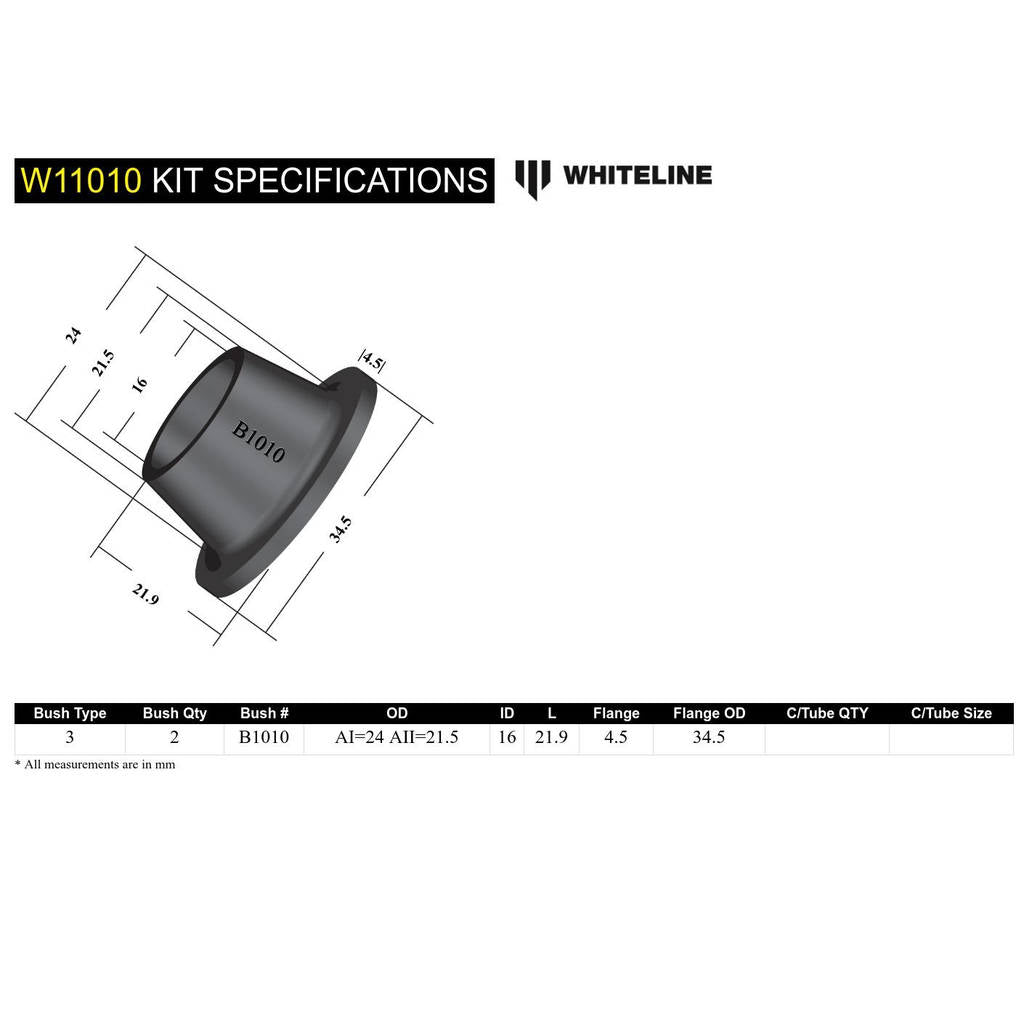 WHITELINE W11010 Front Steering Idler Arm - Bushing Kit for Chrysler, Mazda, Mitsubishi/Nissan Photo-4 