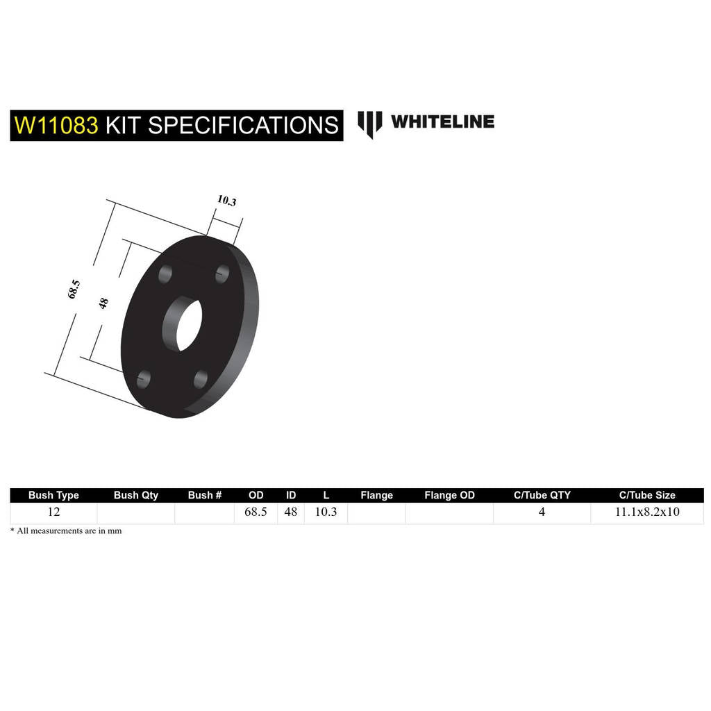 WHITELINE W11083 Front Steering Coupling - Bushing Kit for Holden Torana LH, LX Photo-3 