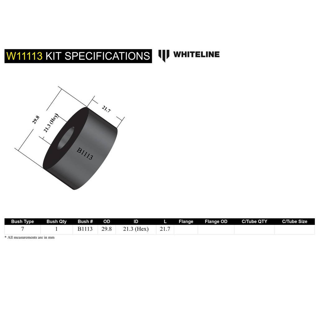 WHITELINE W11113 Front Steering Rack/Pinion Shaft Guide Bushing Photo-4 