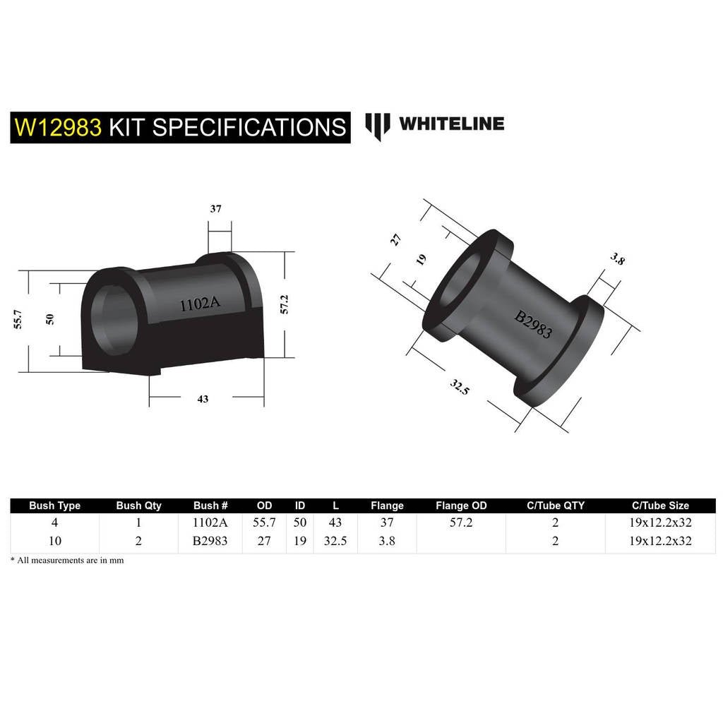 WHITELINE W12983 Front Steering Rack/Pinion - Mount Bushing Kit for Mitsubishi Magna TE-TW Fwd/Awd Photo-4 