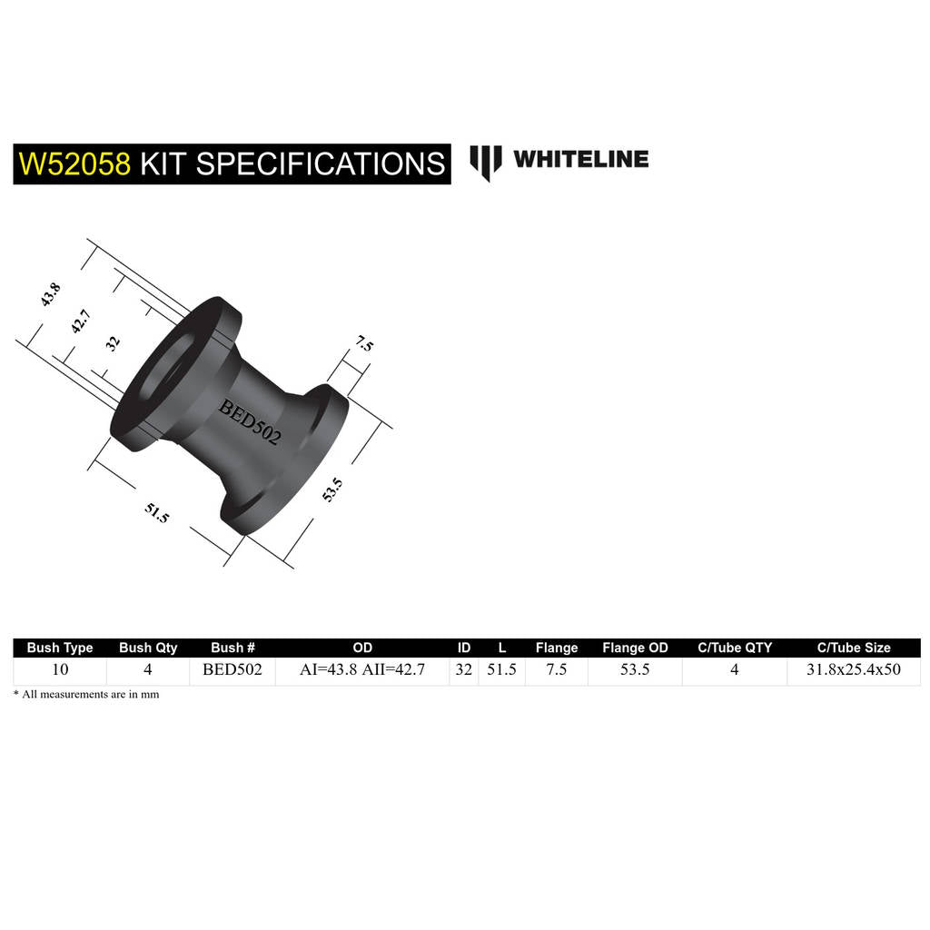 WHITELINE W52058 Front Lower Control Arm - Bushing Kit for Bedford Van AN Photo-4 