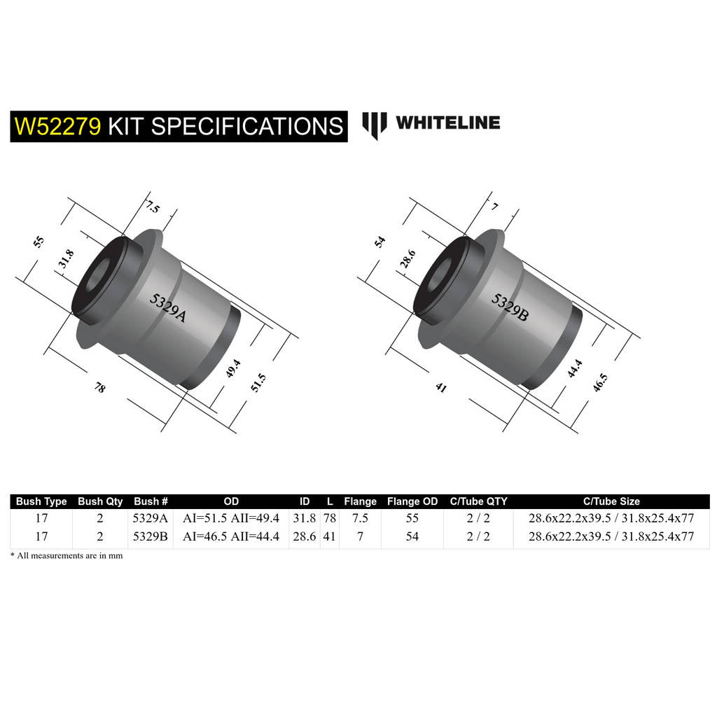 WHITELINE W52279 Front Upper Control Arm - Bushing Kit for Mitsubishi L300/Starwagon SF-WA Photo-5 