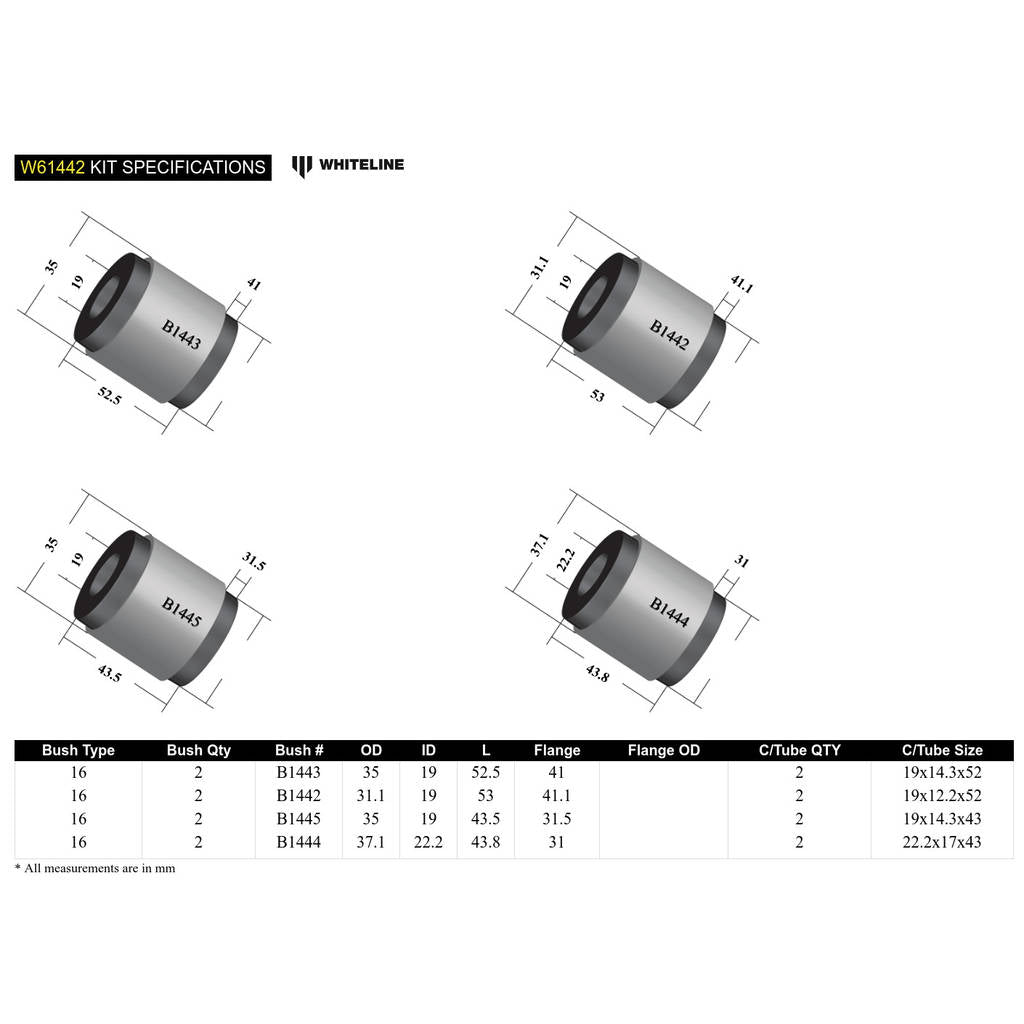 WHITELINE W61442 Rear Control Arm Lower - Bushing Kit for Toyota Camry/Holden Apollo Photo-4 