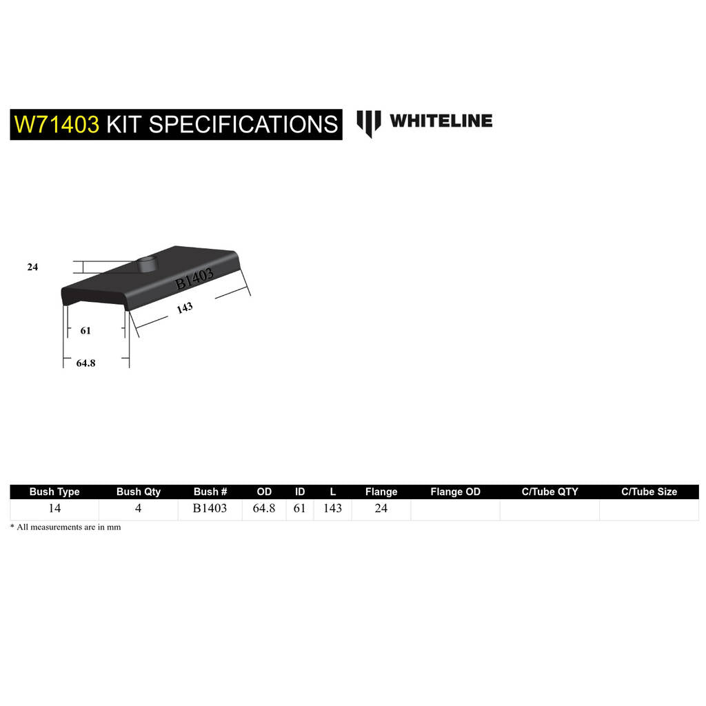 WHITELINE W71403 Rear Leaf Spring - To Saddle Insulator Bushing Kit for Ford Escort Mk1, Mk2 Photo-4 