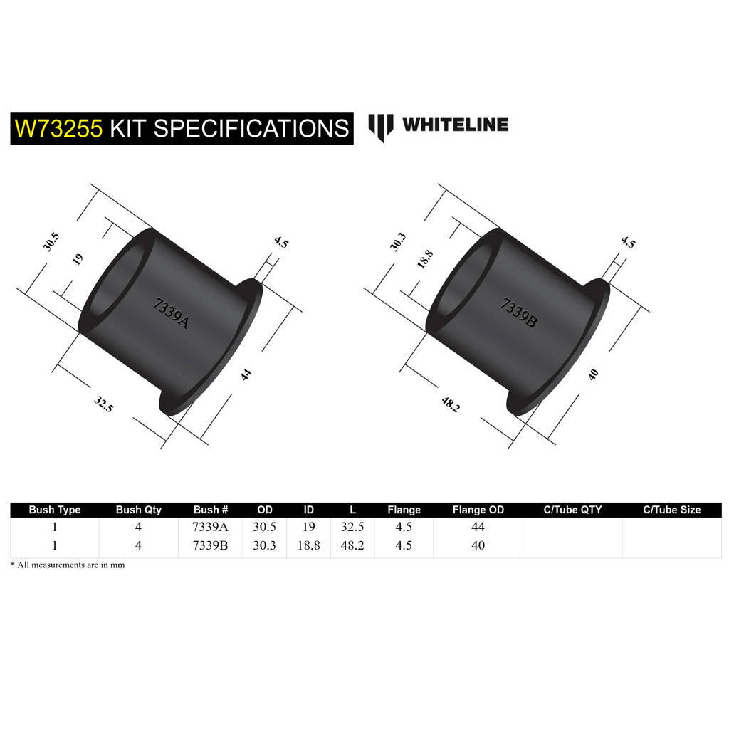 WHITELINE W73255 Rear Leaf Spring - Rear Eye/Shackle Bushing Kit for Toyota Hilux 2005-on/Foton Tunland P201 Photo-4 