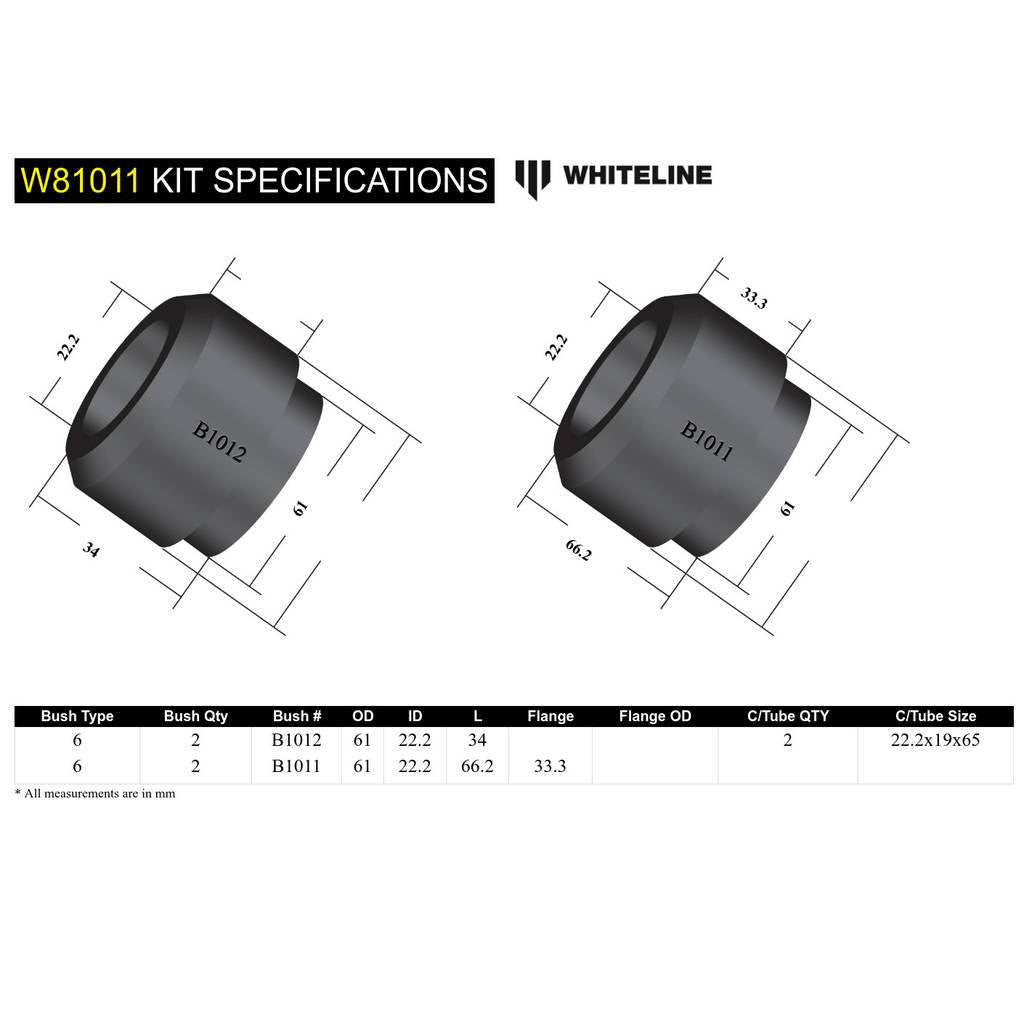 WHITELINE W81011 Front Strut Rod - To Chassis Bushing Kit for Chrysler Valiant, Falcon/Fairlane XK-XF/Mustang Classic Photo-5 
