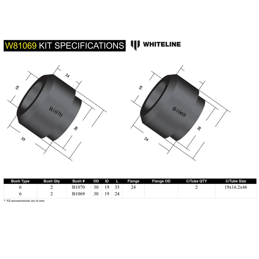 WHITELINE W81069 Front Strut Rod - To Chassis Bushing Kit for Chrysler Valiant/Dodge Phoenix Photo-4 