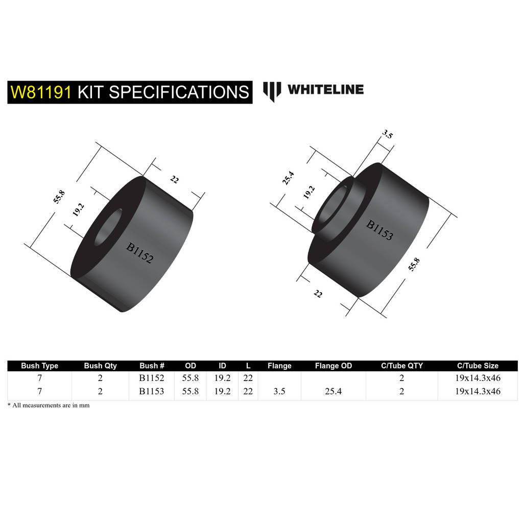 WHITELINE W81191 Front Strut Rod - To Chassis Bushing Kit for Mitsubishi Galant/Sigma Photo-5 