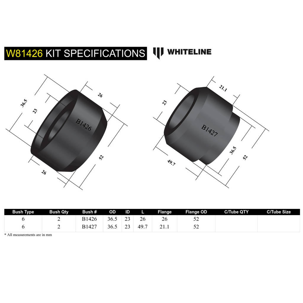 WHITELINE W81426 Front Leading Arm - To Chassis Bushing Kit for Ford F Series F100, F250/F350 Photo-4 