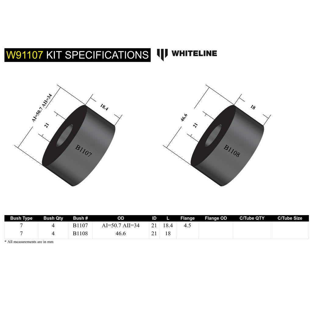 WHITELINE W91107 Front Subframe - Bushing Kit for Holden HQ-WB/Torana LH-LX Photo-3 