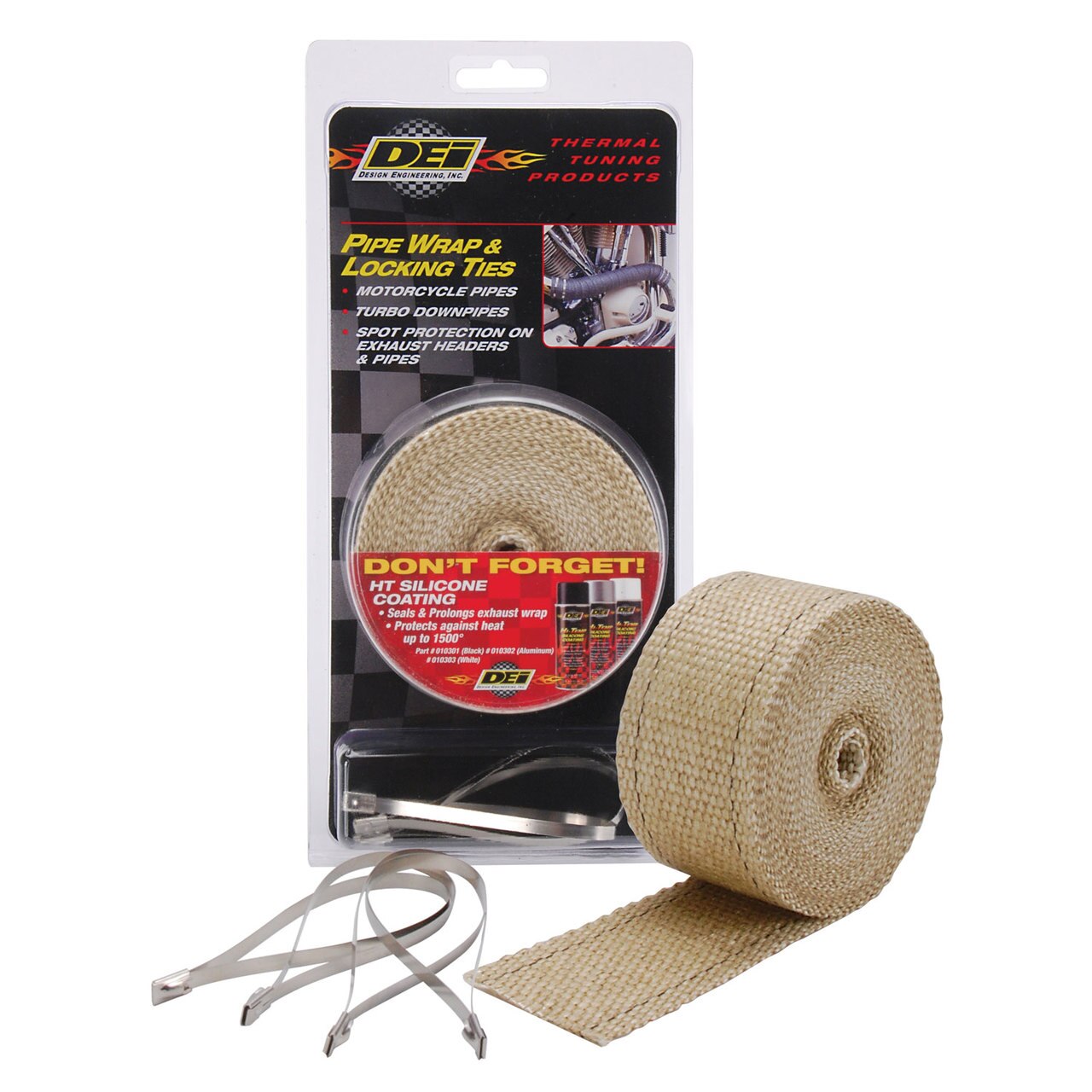 DEI 010122 Exhaust Wrap Kit Pipe Wrap & Locking Tie Tan Photo-0 