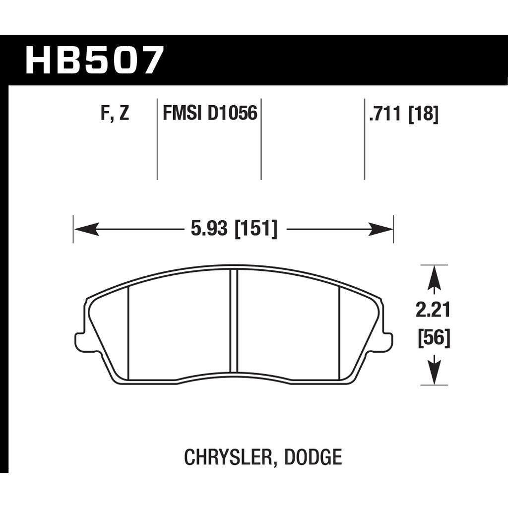 HAWK HB507B.711 Brake Pads Street HPS 5.0 Front DODGE Charger SXT 2006-2010 Photo-2 