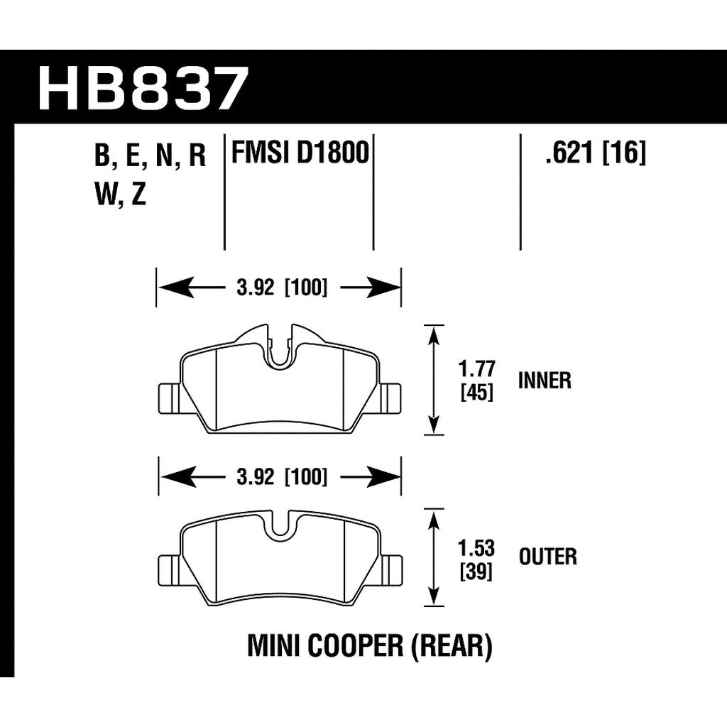 HAWK HB837B.621 Brake Pads Street HPS 5.0 Front MINI COOPER S 2014-2019 Photo-2 