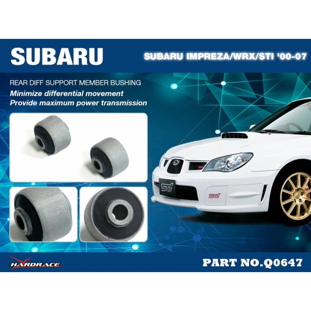 HARDRACE Q0647 SUBARU IMPREZA/WRX/STI '00-07 REAR DIFF SUPPORT MEMBER BUSHING (HARDEN RUBBER) - 2PCS/SET Photo-1 