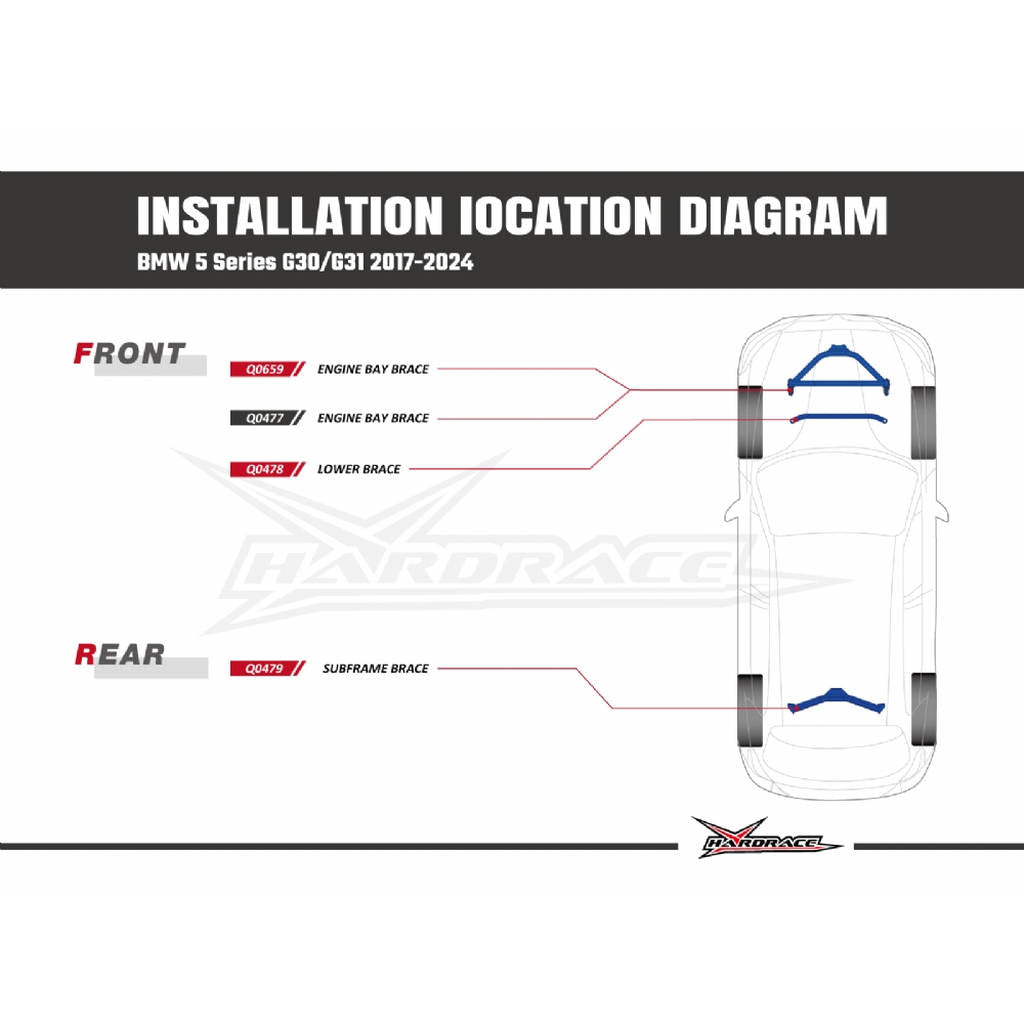 HARDRACE Q0479 BMW 5'S G30/TOURING G31/6'S GT G32/7'S G11/G12 REAR SUBFRAME BRACE - 1PCS/SET Photo-8 