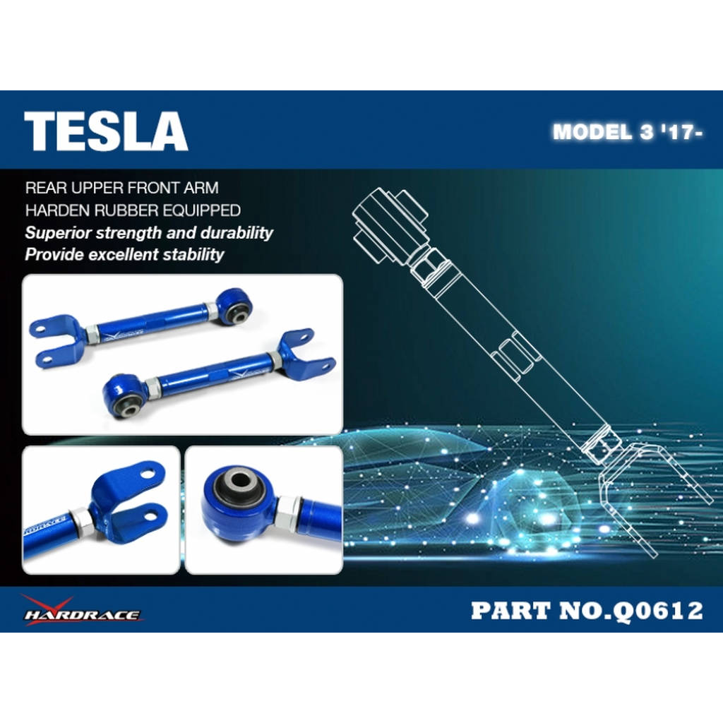 HARDRACE Q0612 REAR UPPER FRONT ARM (HARDEN RUBBER) - 2PCS/SET TESLA MODEL 3 '17- Photo-1 