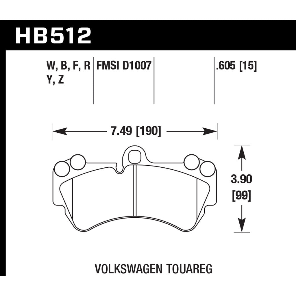 HAWK HB512W.605 Brake Pads DTC-30 Front PORSCHE Cayenne S 2003-2009/MERCEDES-Benz G550 4x4 Photo-2 