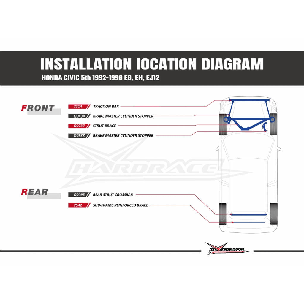 HARDRACE Q0095 BODY REINFORCED BAR HONDA CIVIC EG 92-96 Photo-1 