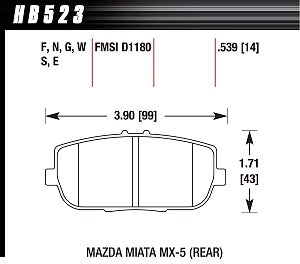 HAWK HB523F.539 Brake Pads HPS Rear MAZDA MX-5 Miata 2.0 2006-08 Photo-1 