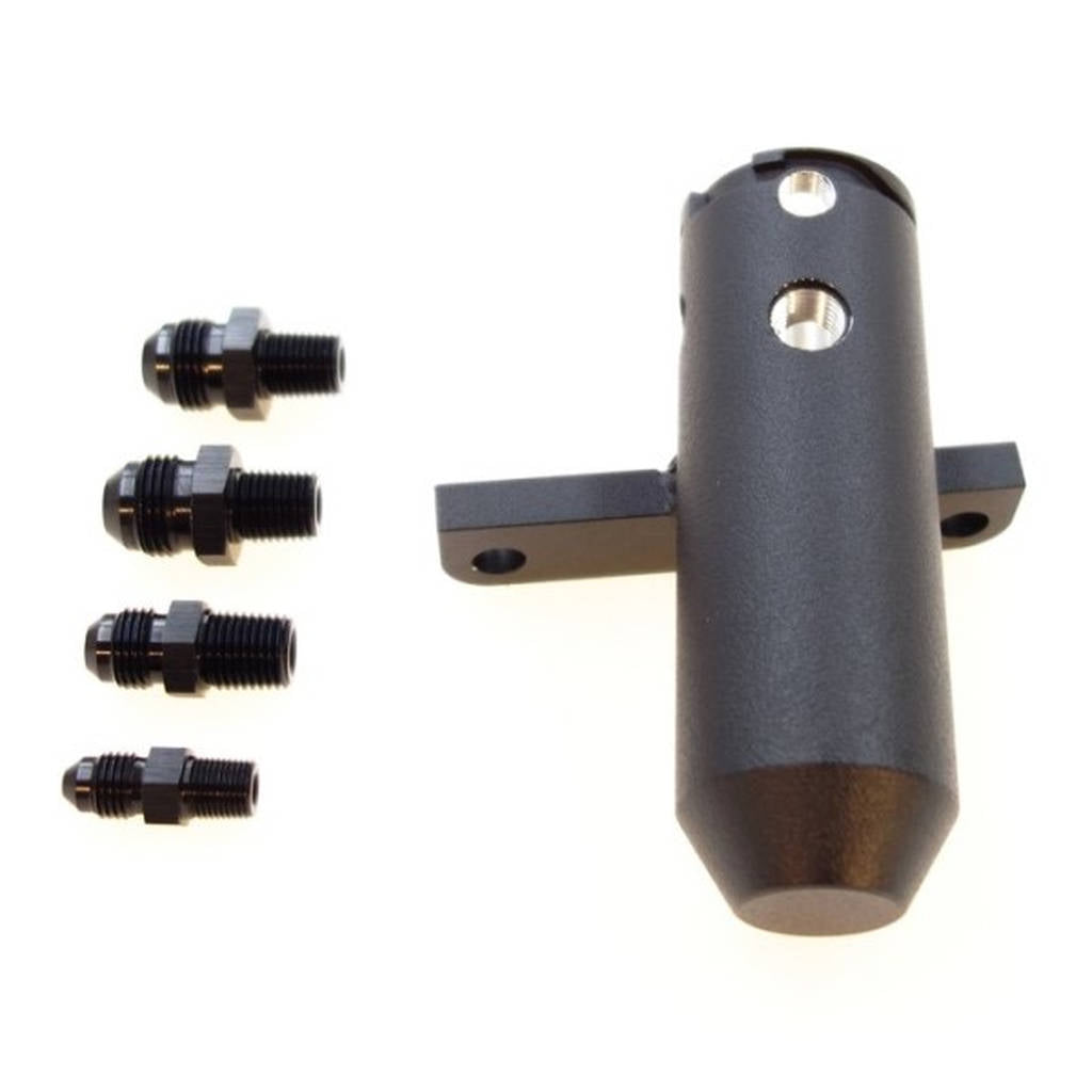 KILLER B Motorsport UTCRv2AN-B Upper (turbo) Coolant Reservoir SUBARU WRX (02-07) WRX STi (03-14) v2 AN Fittings Black Photo-1 