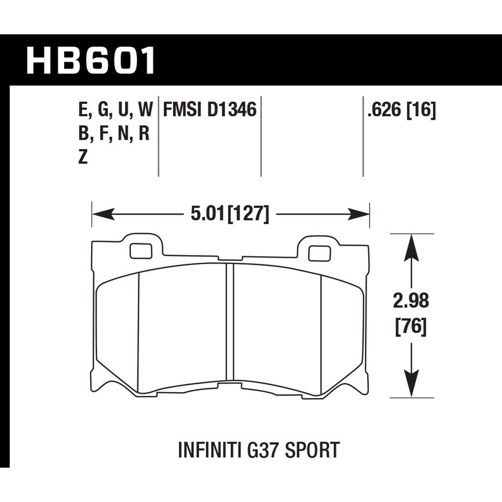 HAWK HB601F.626 Front brake pads INFINITI G37/FX37/FX50/M37/M56 SPORT/NISSAN 370Z (Akebono) Photo-2 