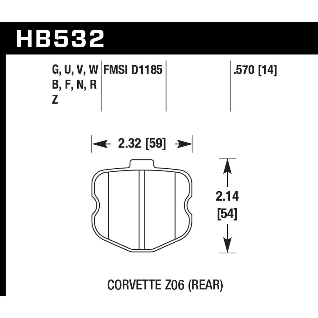 HAWK HB532F.570 Rear brake pads CHEVROLET CORVETTE Z06 2005-2012 Photo-2 