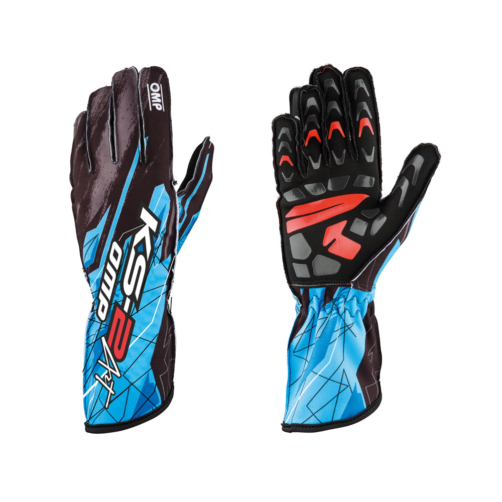 OMP KB0-2748-A01-275-S (KK02748275S) KS-2 ART Karting gloves, black/cian, size S Photo-0 