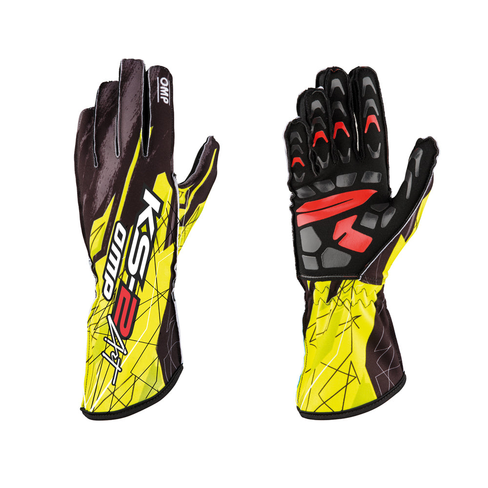 OMP KB0-2748-A01-178-M (KK02748178M) KS-2 ART Karting gloves, black/fluo yellow, size M Photo-0 