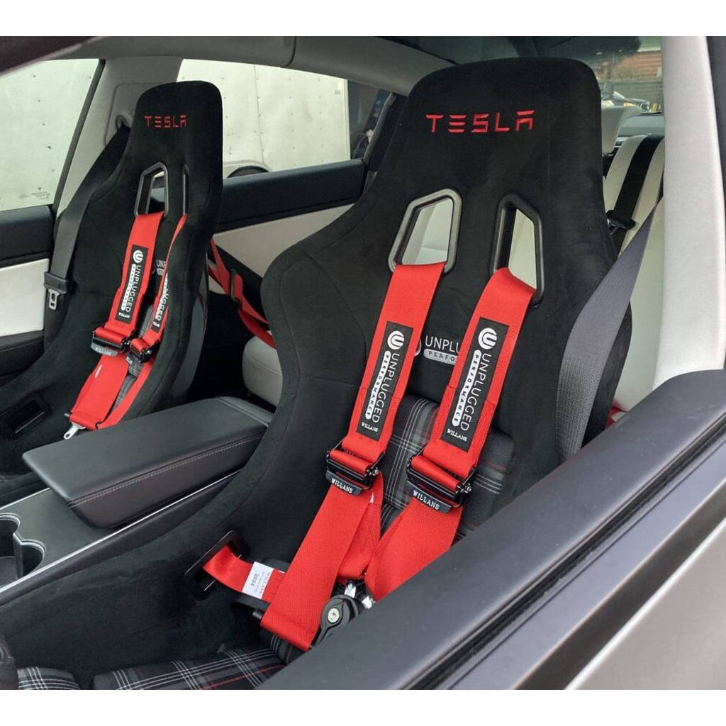 UNPLUGGED PERFORMANCE UP-MU-002-2.1 Racing Harness 4 Point, Red, Right for TESLA Model 3 / Model Y Photo-1 