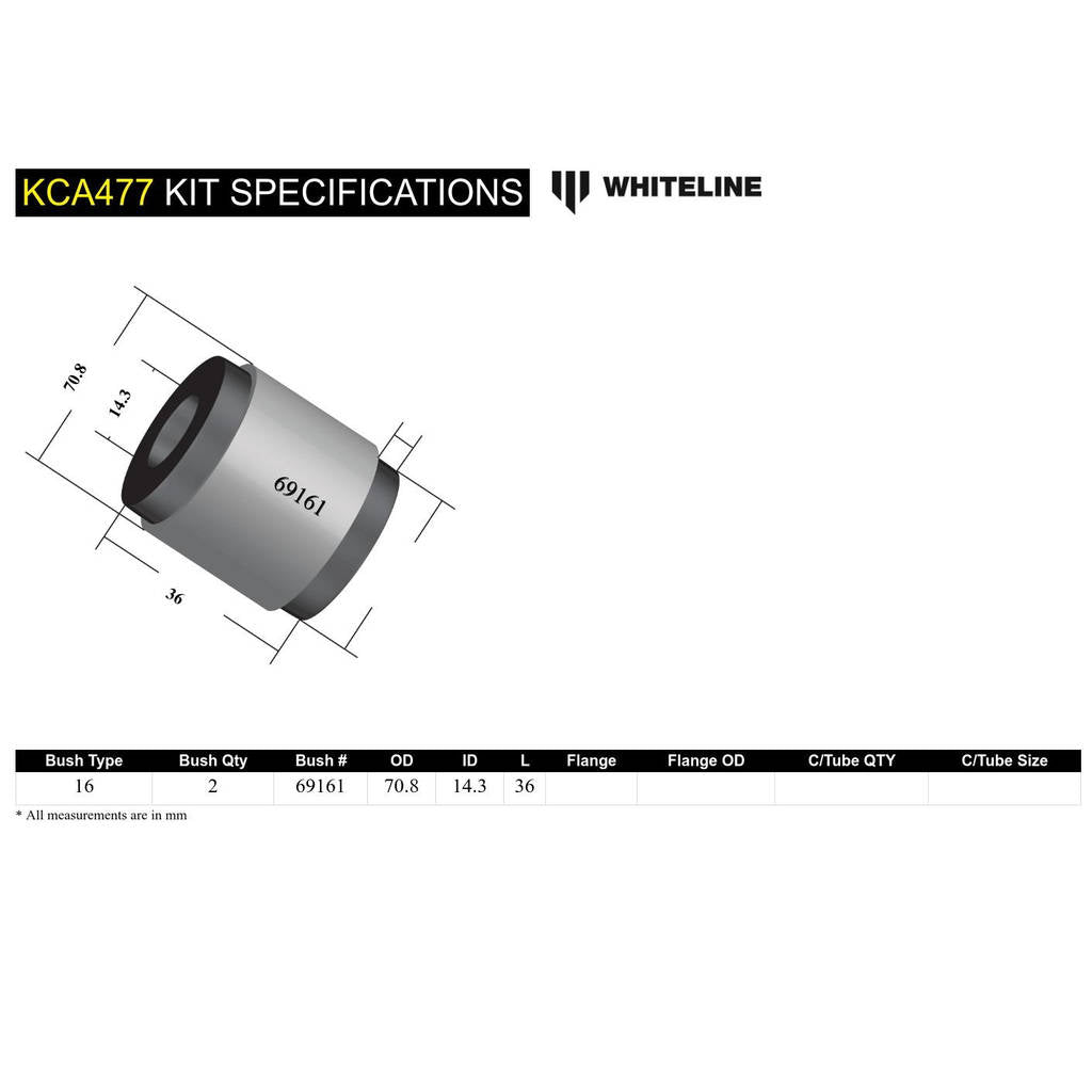 WHITELINE KCA477 Front Lower Inner Rear Bushings Offset Caster/Anti Lift for Hyundai Veloster N/Kona Photo-4 