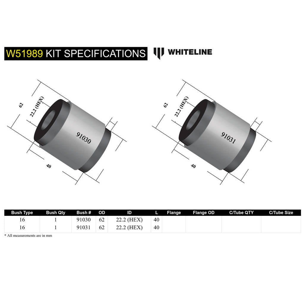 WHITELINE W51989 Front Lower Inner Rear Bushings Single Offset Kit for Audi, Seat, Skoda/Volkswagen PQ35 Fwd/Awd Photo-4 