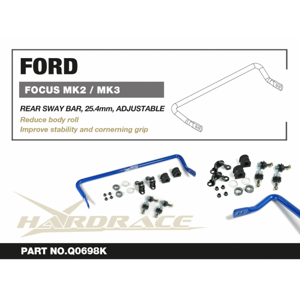 HARDRACE Q0698K FORD FOCUS MK2 '04-11(NON-RS)/FOCUS MK3 12-18 (NON-ST/RS REAR SWAY BAR, 25.4mm ADJ. WITH STAB. LINK - 15PCS/S Photo-1 