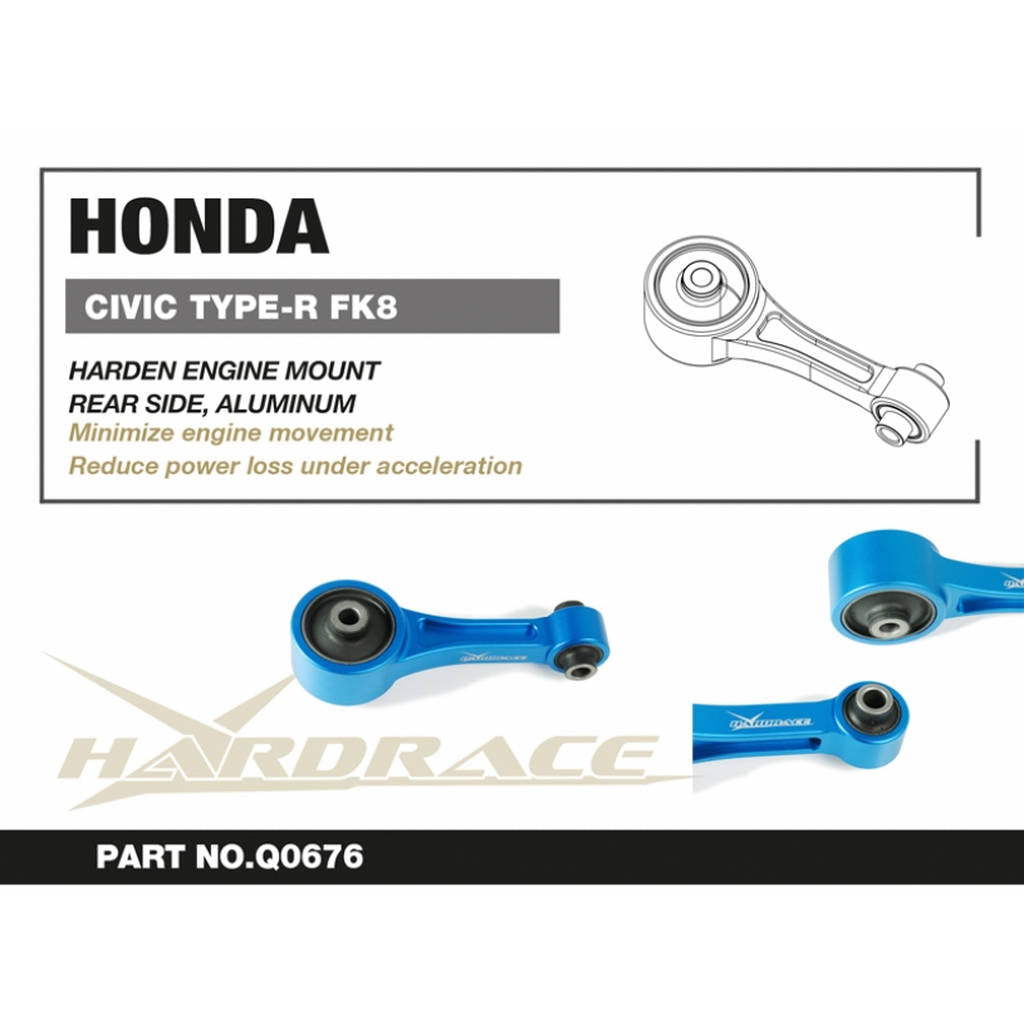 HARDRACE Q0676 HONDA CIVIC '17- FK8 TYPE-R ENGINE MOUNT, REAR SIDE ALUMINUM - 1PCS/SET Photo-1 
