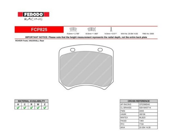 FERODO FCP825H DS2500 Brake pads Brake pads BREMBO 20.3655.01 / AP RACING Photo-0 