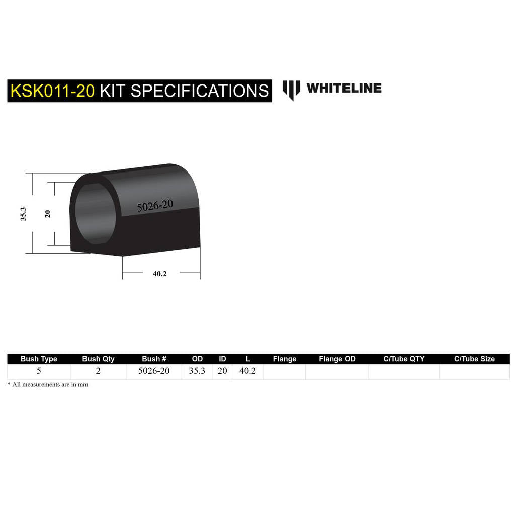 WHITELINE KSK011-20 Sway Bar Bushing Service Kit Photo-4 