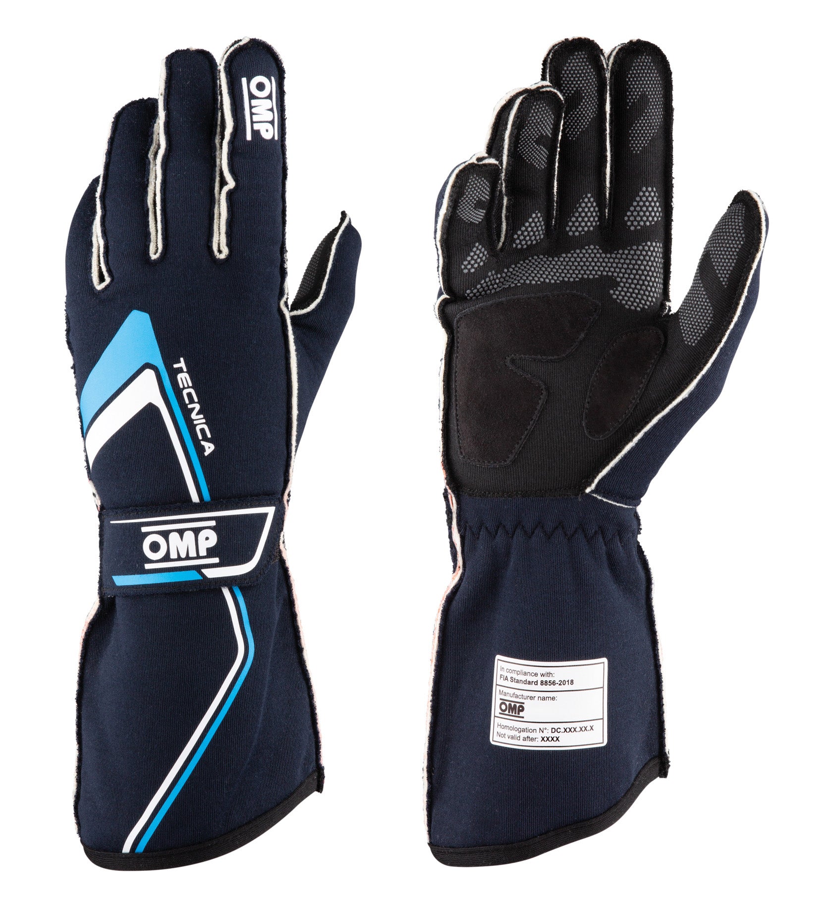 OMP IB0-0772-A01-244-M (IB/772/BC/M) TECNICA MY2021 Racing gloves, FIA 8856-2018, navy blue/cyan, size M Photo-0 