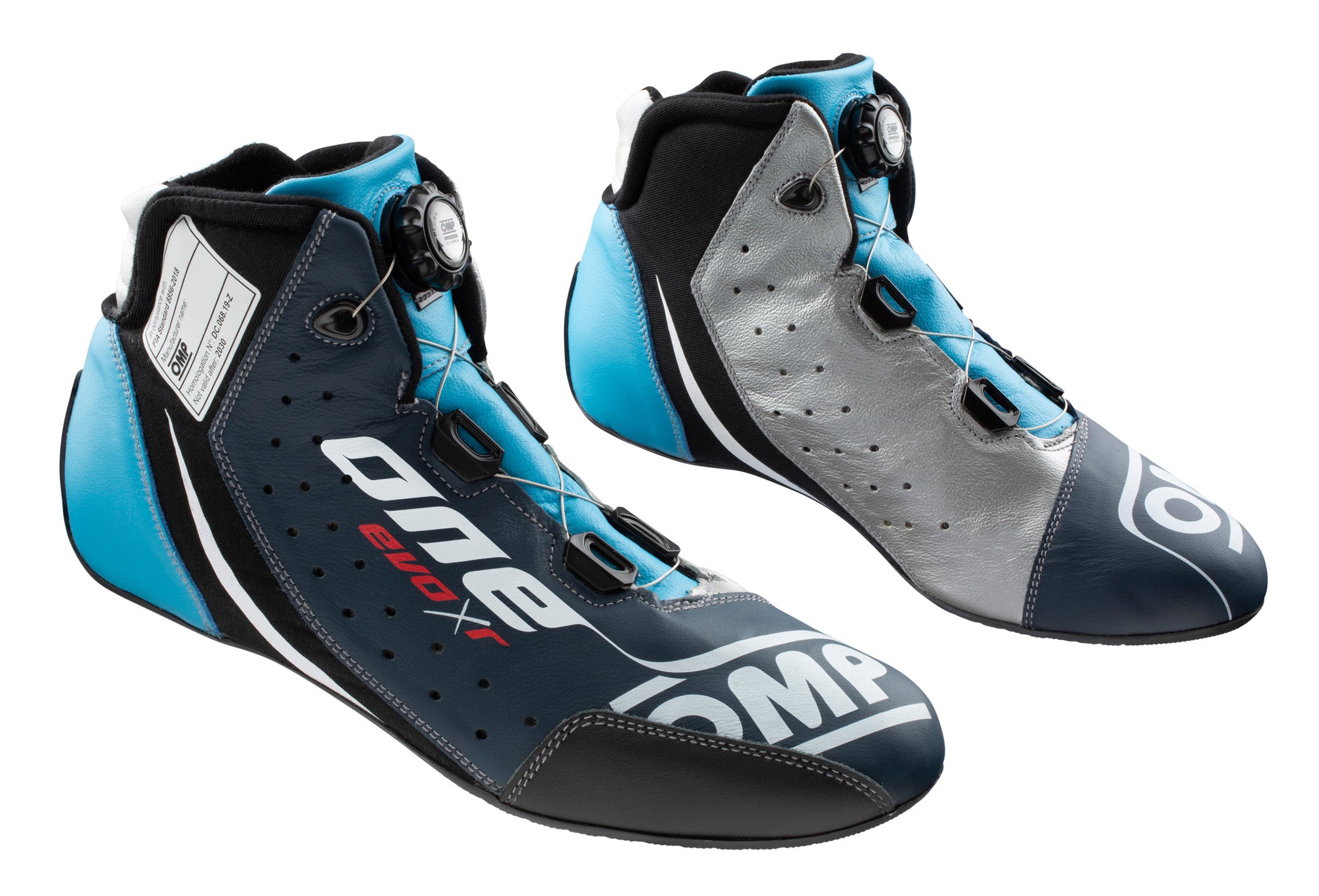 OMP IC0-0805-B01-246-41 (IC/805E24641) ONE EVO X R Racing shoes, FIA 8856-2018, blue/silver/cyan, size 41 Photo-0 