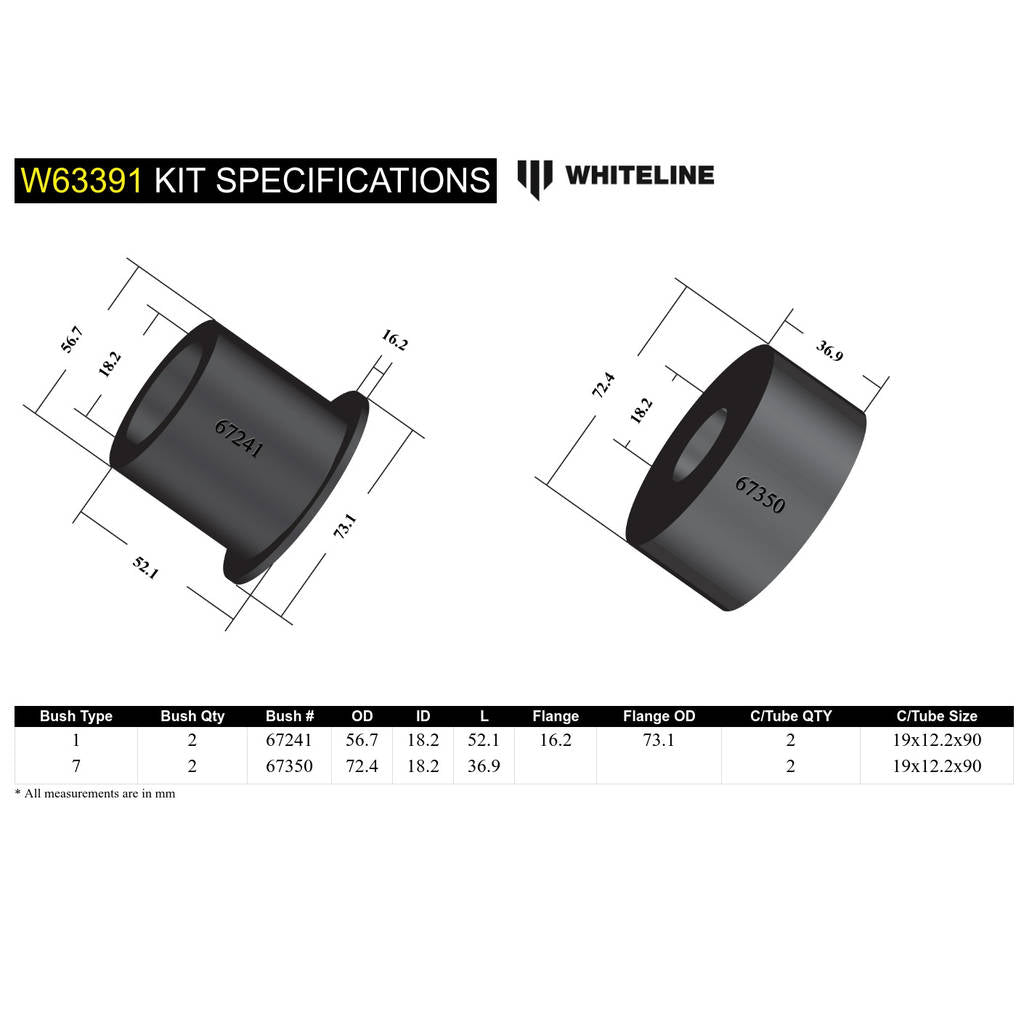 WHITELINE W63391 Beam Axle Bushing Kit - Front Photo-4 