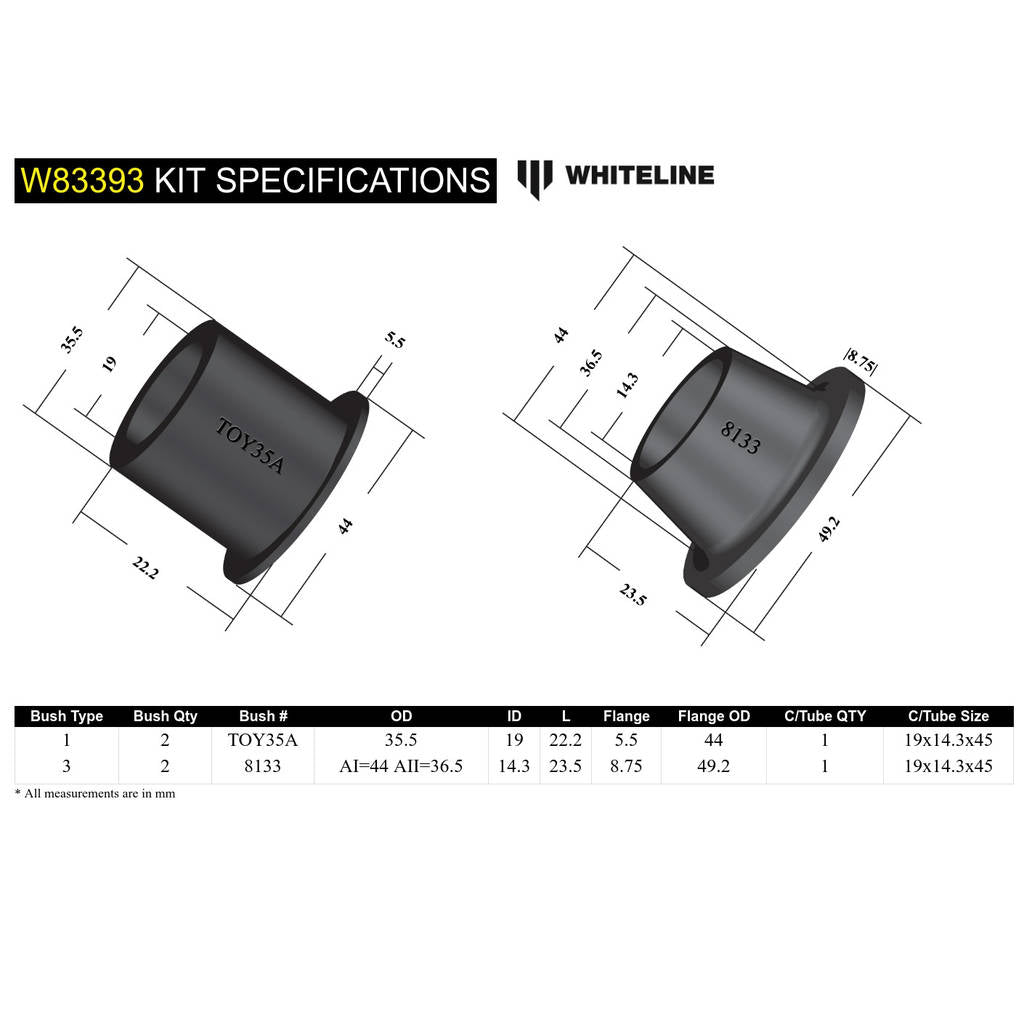 WHITELINE W83393 Panhard Rod - Bushing Kit for Toyota Land Cruiser Bundera/70 Series Photo-4 