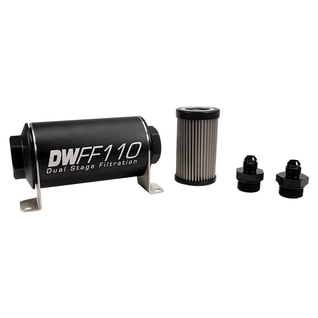 DEATSCHWERKS 8-03-110-100K-6 In-line fuel filter element and housing kit, stainless steel 100 micron, -6AN, 110mm. Universal Photo-0 