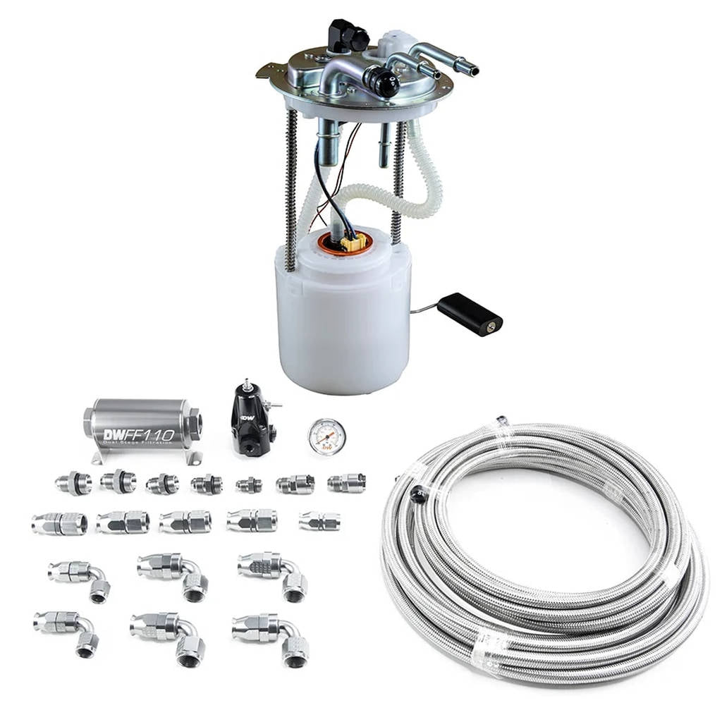 DEATSCHWERKS 9-401-602-7015 DW400 Pump Module + Return SS PTFE Plumbing Kit for 2005-2019 Yukon, Tahoe, Suburban Photo-0 