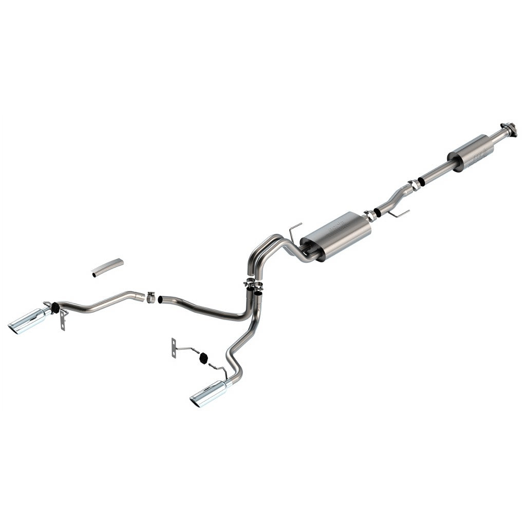 BORLA 140865 Cat-Back™ System F-150 2021 5.0L V8 AT 2+4WD 4DR CC SB EC STB (145.4" WB) LARIAT, KING RANCH, PLATINUM, LTD 3", 2.25" "TOURING" S RD RL AC SR TIP: 4" RD X 14" CHROME Photo-0 