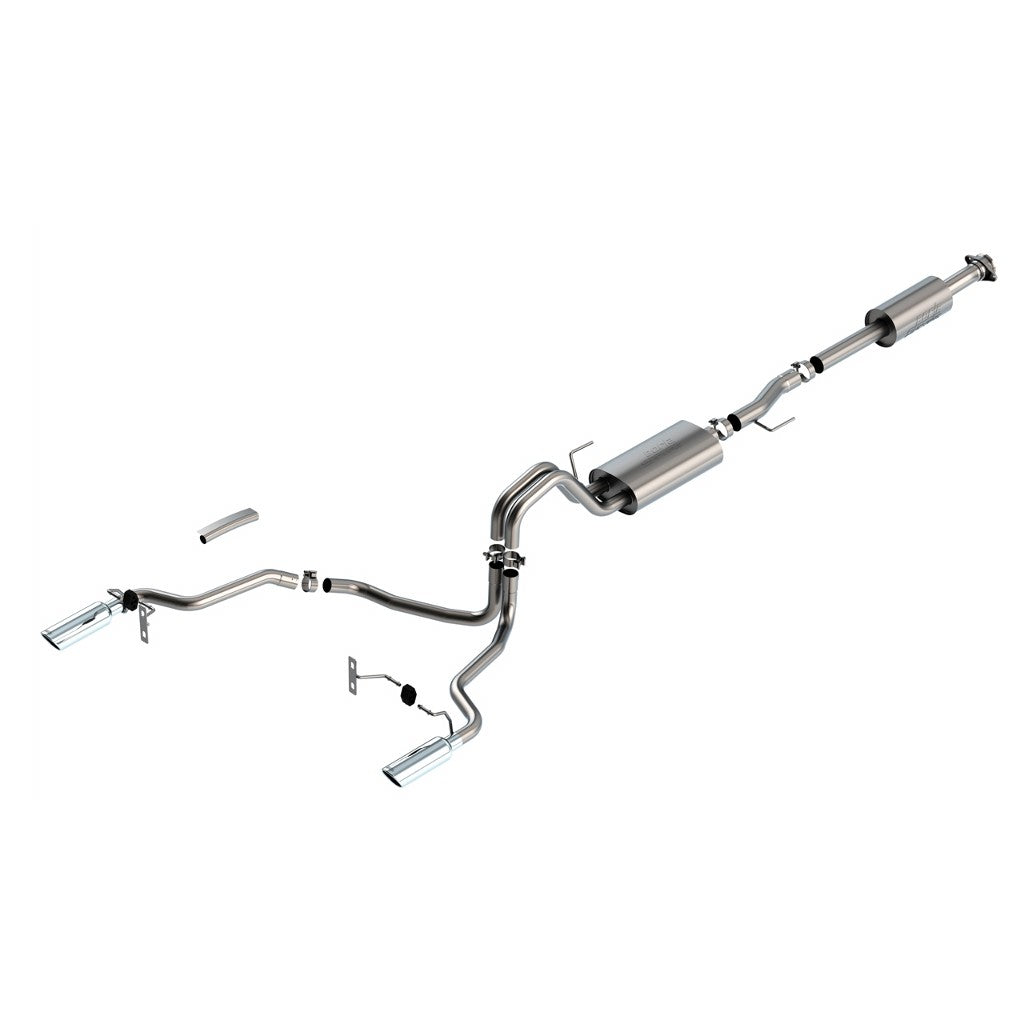 BORLA 140878 Cat-Back™ System F-150 2021 3.3L V6 AT 2+4WD 4DR CC SB EC STB (145.4" WB) XL, XLT, LARIAT, KING RANCH, PLATINUM, LTD 3", 2.25" "S-TYPE" S RD RL AC SR TIP: 4" RD X 14" CHROME Photo-0 
