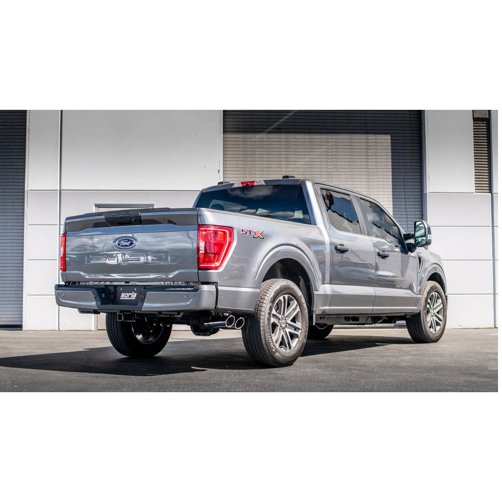 BORLA 140881 Cat-Back™ System F-150 2021 3.3L V6 AT 2+4WD 4DR CC SB EC STB (145.4" WB) XL, XLT, LARIAT, KING RANCH, PLATINUM, LTD 3", 2.25" "ATAK" D RD RL AC S TIP: 4" RD X 11" CHROME Photo-1 