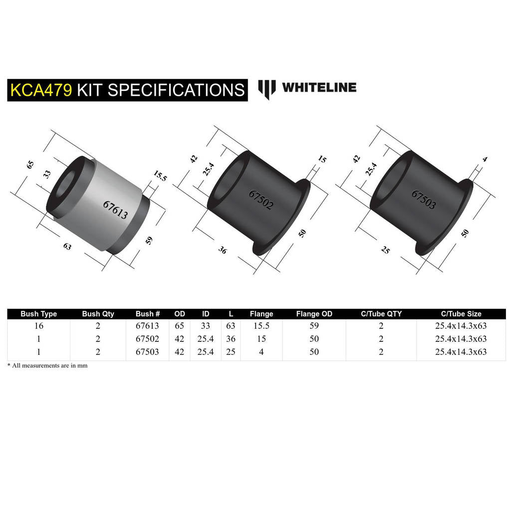 WHITELINE KCA479 Front Lower Inner Bushing Kit Double Offset for Honda Civic 7th 8th Gen/Integra DC5 Photo-4 