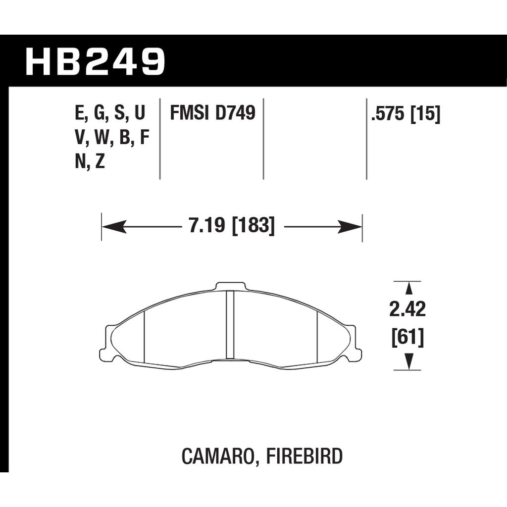 HAWK HB249D.575 Front Brake Pads ER-1 Endurance Racing for CHEVROLET Camaro 5.7L 1998-2002 Photo-2 