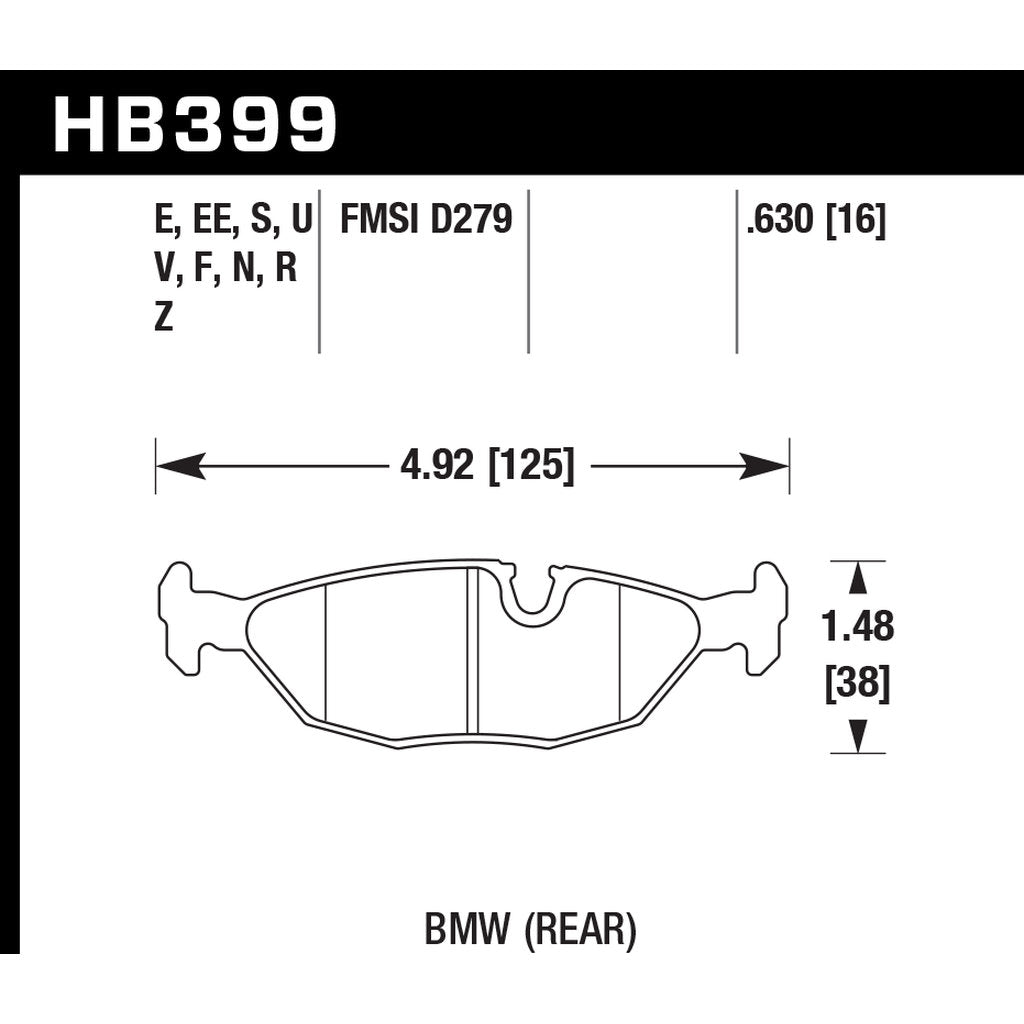 HAWK HB399D.630 Rear Brake Pads ER-1 Endurance Racing for BMW 325i 2.5L 1988-1993 Photo-2 