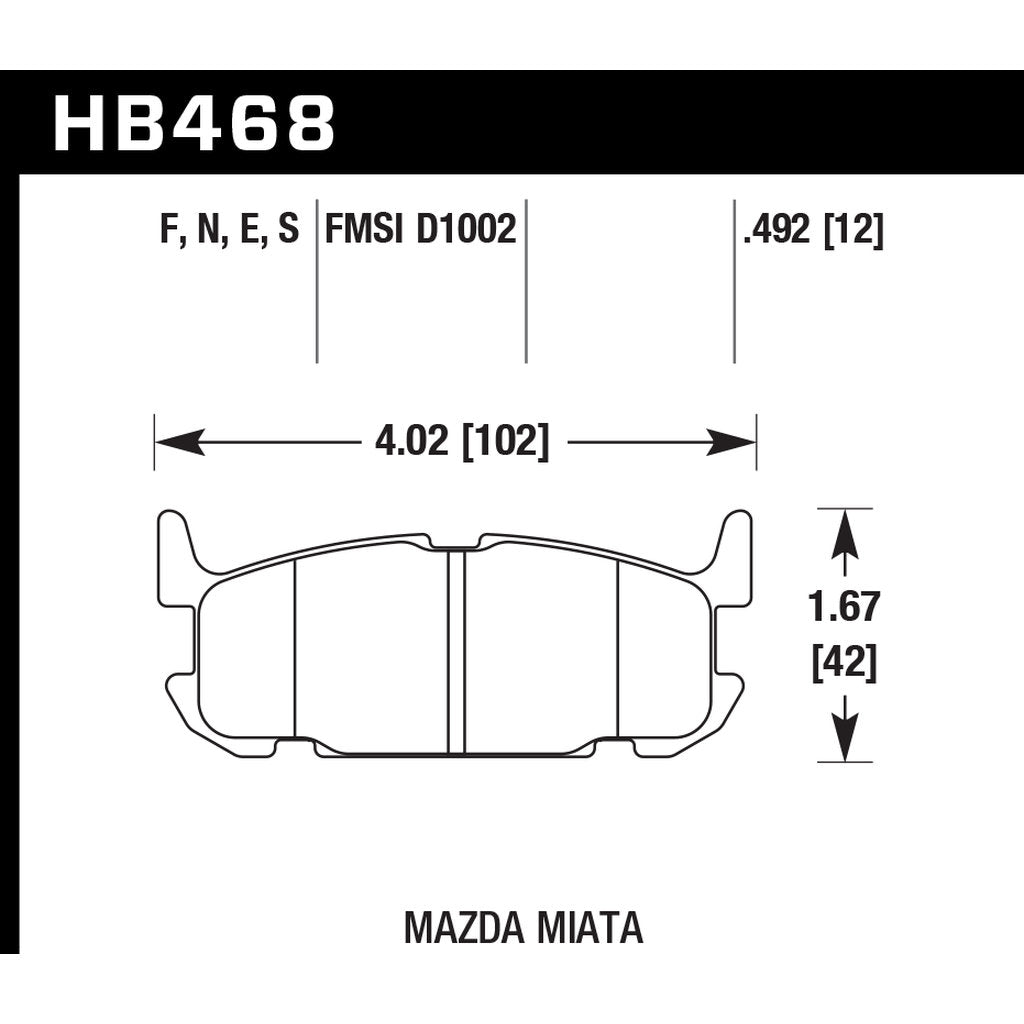 HAWK HB468D.492 Rear Brake Pads ER-1 Endurance Racing for MAZDA Miata Sport 2001-2005 Photo-2 