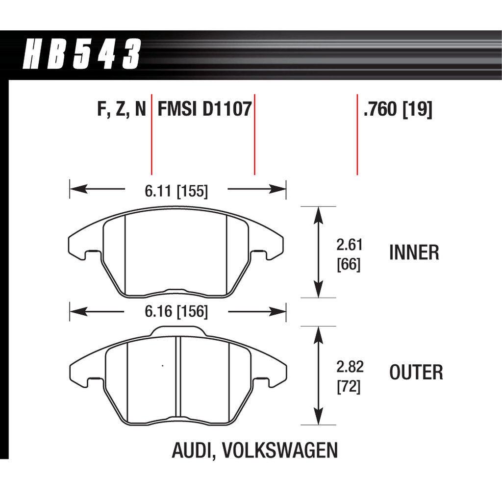 HAWK HB543D.760 Front Brake Pads ER-1 Endurance Racing for AUDI A3 Base 2.0L 2010/ VOLKSWAGEN Beetle SE 2.0L 2019 Photo-2 